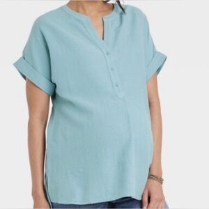 Isabel Maternity Short Sleeve Button-Front Shirt